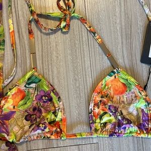Pretty little thing floral tropical bikini top L gold